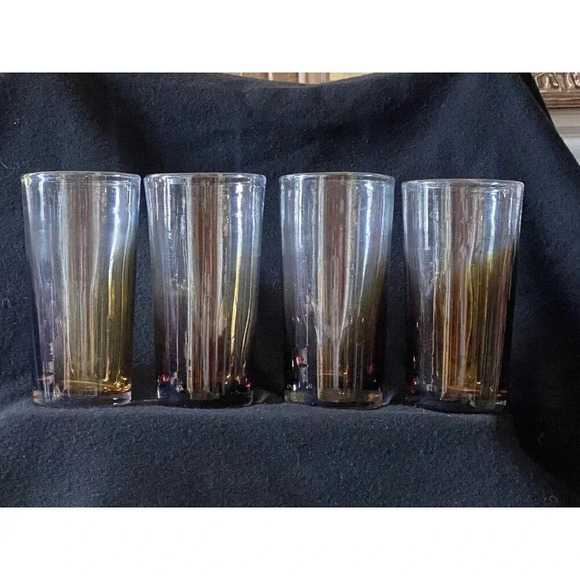 Lot of 4 Mexico Glass Tumblers Clear Amber Gold Purple Hand Made Glasses - Picture 1 of 15